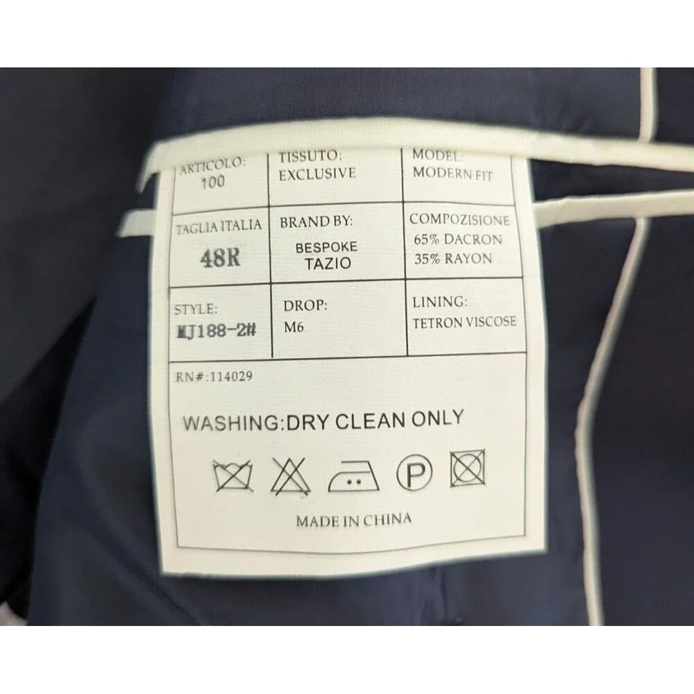 Bespoke TAZIO uomo 48R Sport Coat Blazer Exclusive Modern Fit Blue & Cream White